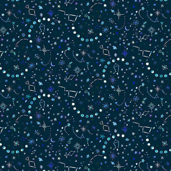 1 Yard NIGHT SKY from Tree of Life Dear Stella DJL1752 Blue Stars Moon Phases woven cotton fabric