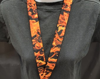 Buckle-Down Elastic Lanyard With Snap Clip - Flames Design, 1 Inch Wide, 38 Inch Length, Made In USA