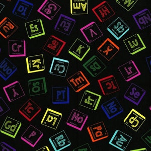 SALE GEEKERY Elements Rainbow on Black Cotton Science Fabric from RJR Fabrics  - 1 Yard