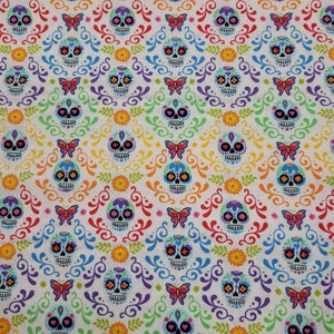 Mariposas Day of the Dead Sugar Skulls stripe on White, A-9818-L by Andover Quilters Cotton 1 Yard