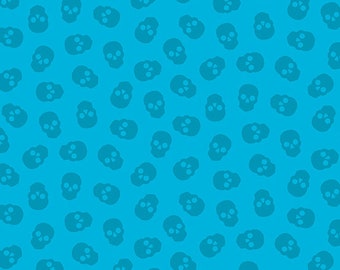 Tainted Love in Blueberry Aqua 9837T by Libs Elliot Andover Quilters Cotton 1 Yard The Watcher Skull coordinate