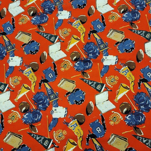 1/2 Yard Collage Campus Football Yale George Vintage Cotton Fabric Print Hamil Textiles Ltd. OOP