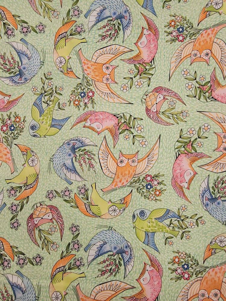 1 Yard Well Owl Be, by Cori Dantini - Owls on Light Green Fabric PWCD019 Flyers