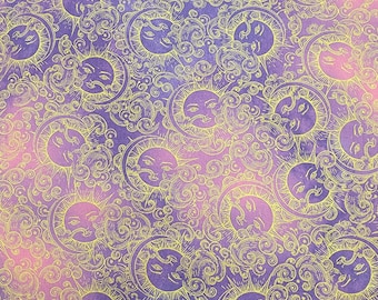 Celestial Sun Cosmos Purple Pink with Metallic Gold, woven cotton fabric,  1 Yard Timeless Treasures CM2543