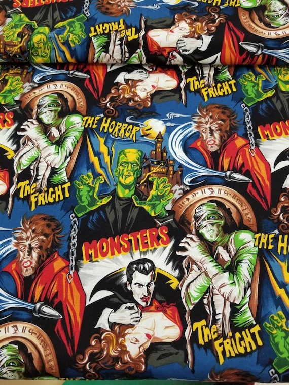 1 Yard Frankenstein Classic Horror Monsters Cotton Fabric OOP | Etsy