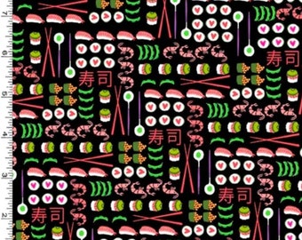 1/2 yard Michael Miller I Love Sushi black background