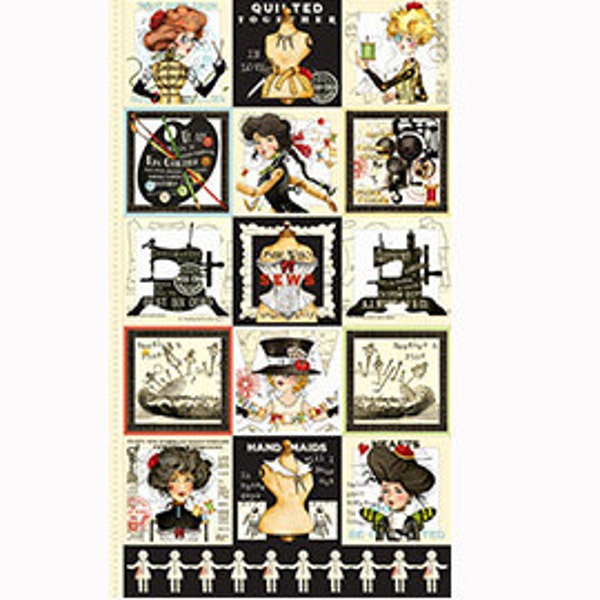 She Who Sews por Janet Wecker Frisch Panel de 23 pulgadas Parches de imagen grande 7.5 pulgadas de alto