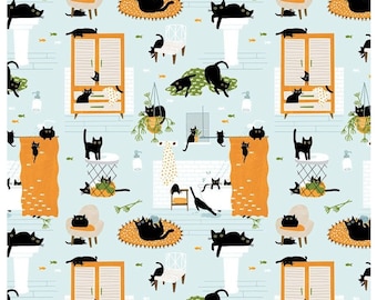 Kitty Wash from Feline Fancy STELLA-DLW2658 Black Cat woven cotton fabric 1 Yard, from Dear Stella