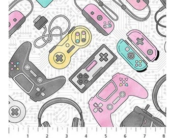 1 yard Gamer Zone Northcott Video Gaming Consoles Fabric Pastels