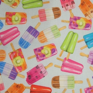 Popsicles Fruit Ice Lollies Digital Print on light blue Cotton Fabric Robert Kaufman Mary Lake-Thompson - 1 Yard