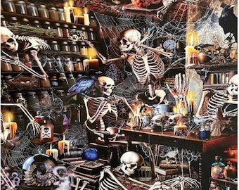 Spooky Apothecary 1 Yard Timeless Treasures Mad Scientist Skeletons Quilters Woven Cotton