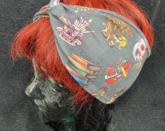 SALE Princess Tattoos Icons Print Cotton/Spandex Stretch  Knot Turban Headband