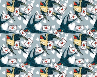 Air Mail -1 Yard Love Letters Swallows by Rachel Hauer for Free Spirit