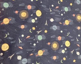 Supernova FLANNEL Rae Ritchie 1 Yard navy blue solar system unwashed