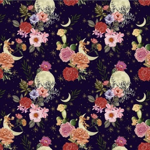1 Yard Moons with Flowers and Cactus 2895-59 cotton fabric Blank Textiles