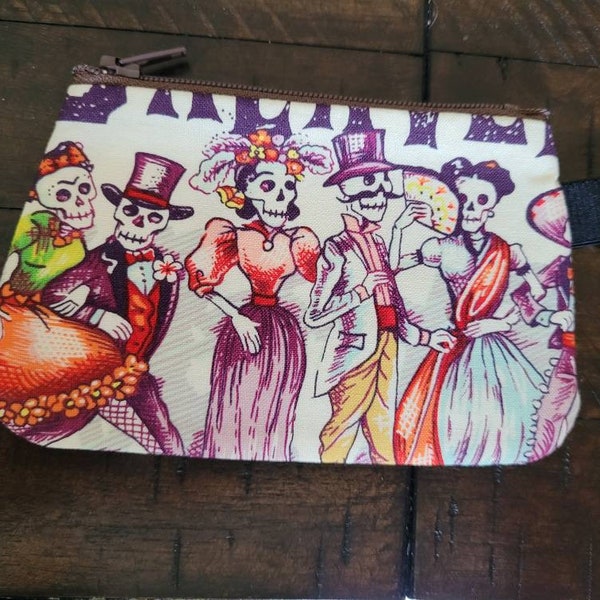 Frida Skull Baile de Calveras Coin Purse Zippered Pouch