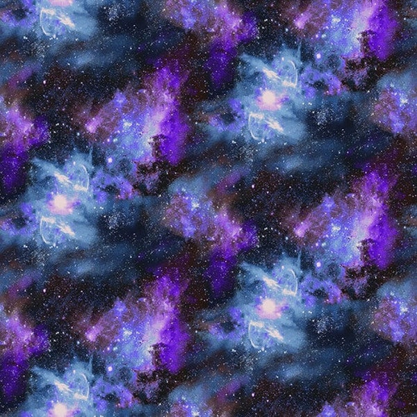 Planetary Missions by Studio E - Galaxy Nebula blue purple stars - 1 Yard