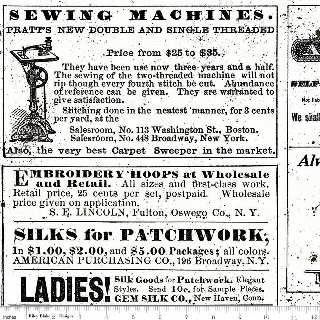 Sew Journal Vintage Sew Ads White 1 YARD by Janet Wecker Frisch Woven ...