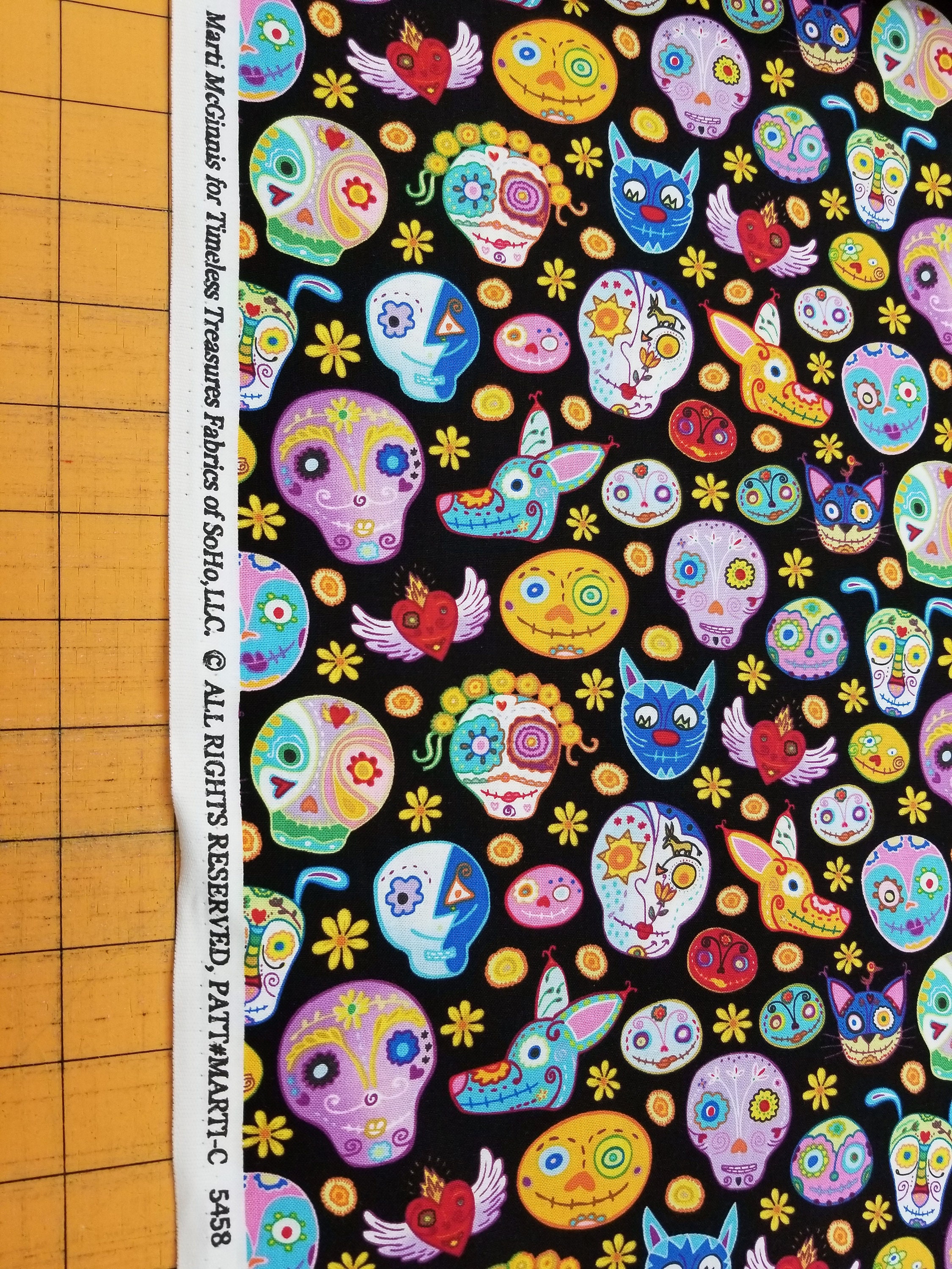 2/3 Yard Timeless Treasures Fabrics Cotton Woven Sugar Skulls Cats Dogs ...
