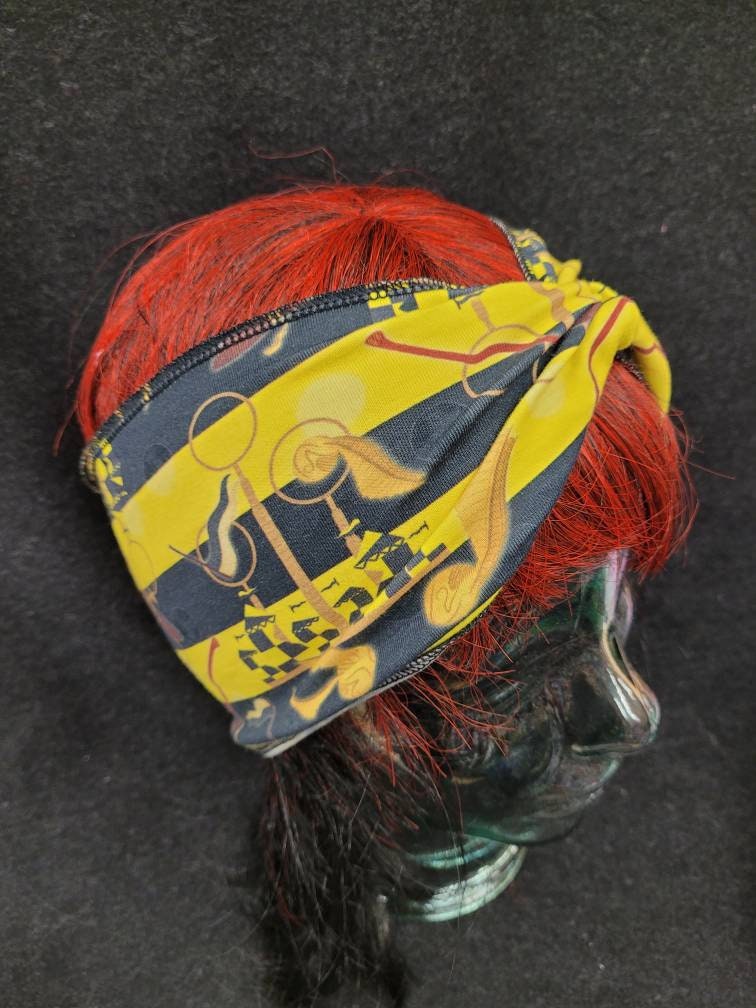 SALE Hufflepuff Quidditch Stripe Print Cotton/Spandex Stretch Knit Scrunchy Wide Headband