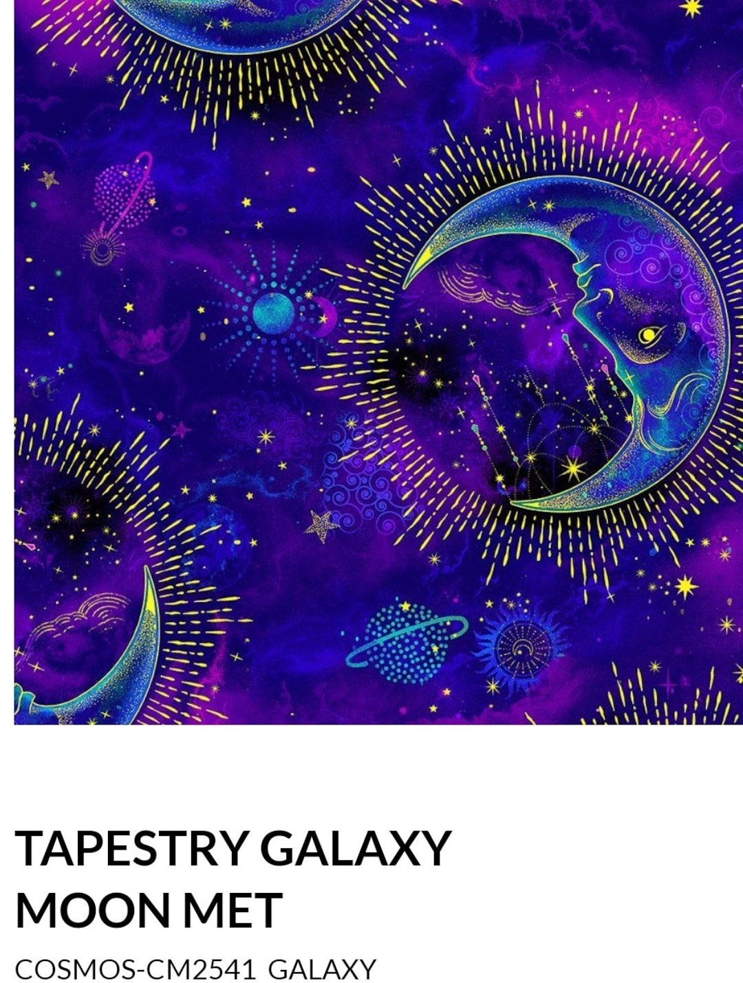 Tapestry Galaxy Moon Cosmos Blue Purple With Metallic Gold