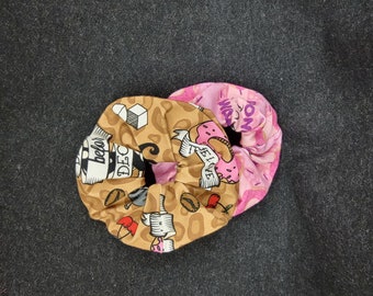 Set of 2 Hair Scrunchies - Coffee and Donuts