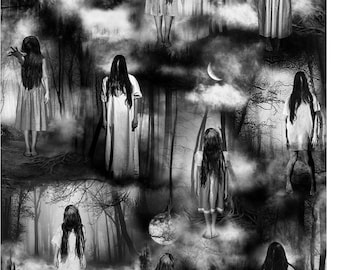Creepy Ghost Girl Timeless Treasures 1 yard Spooky onryō spirit cotton fabric CD2098