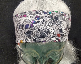 Zombies Rainbow Galaxy black/gray creepy horror Halloween Print Cotton/Spandex Stretch Knit Headband