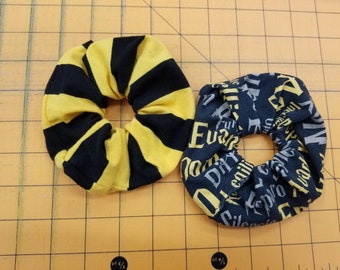 Set of 2 Hair Scrunchies - Hufflepuff stripes and spells