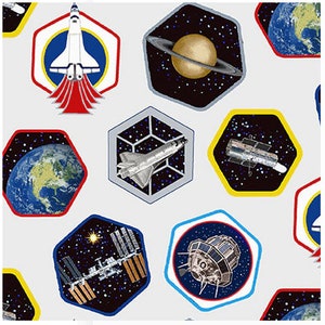 SALE Planetary Missions by Studio E -  Space Badges  pattern 5307-09 Multi - 1 Yard