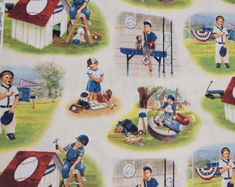 Old Fashioned Baseball Boys on creme OOP 2013 Elizabeth's Studio woven cotton 1 yard