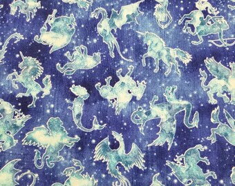 Spellbound on Blue - Dragons, Mermaids, Unicorns,Mythical Beasts Dan Morris QT Fabrics 1/2 Yard OOP