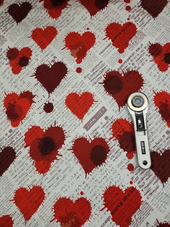 Splatter Hearts CUSTOM Cotton/Jersey 4 way Stretch KNIT Unique Fabric Remnant 18  x 58'