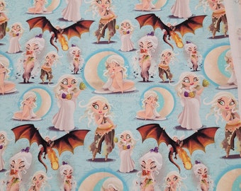 FQ Khaleesi Mother of Dragons Custom Cotton Woven Fabric Backstitch