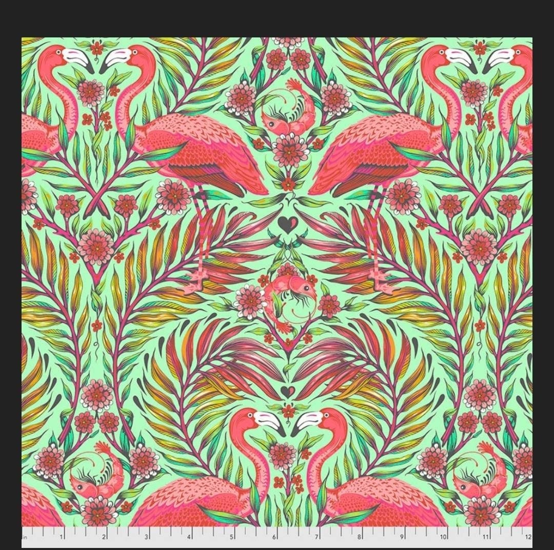 1 Yard Pretty in Pink Flamingos Mango Daydreamer Tula Pink Free Spirit Woven Quilters Cotton Fabric