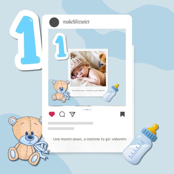 Cute Monthly Milestone Instagram post template for Baby Boy