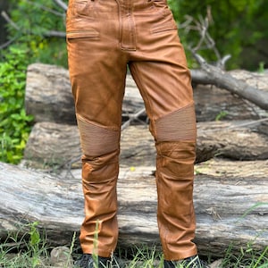 Mens Brown Leather Distressed Slim Fit Biker Motorcycle Pant, Mens Brown Leather Distressed Cafe Racer Pant, Leather Trouser