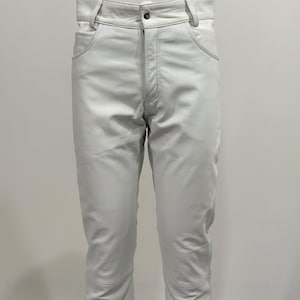 Mens White Genuine Lambskin Leather Slim Fit Biker Pant, Mens White Genuine Leather Motorcycle Pant, Men White Leather Trouser