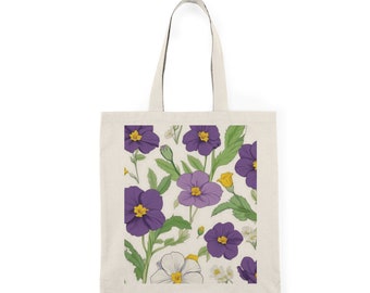 Primrose Tote Bag, Floral Print Natural Cotton Canvas Tote Bag, Durable, Eco-Friendly, Sustainable, Aesthetic Accessory, Unique Gift, Chic