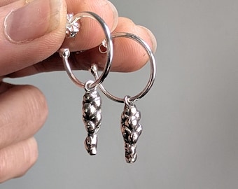 Sterling silver hoops, sedum plant nature botanical jewelry