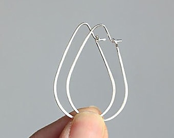 Silver Teardrop Hoops, sterling silver earrings, lightweight thin minimalist jewelry