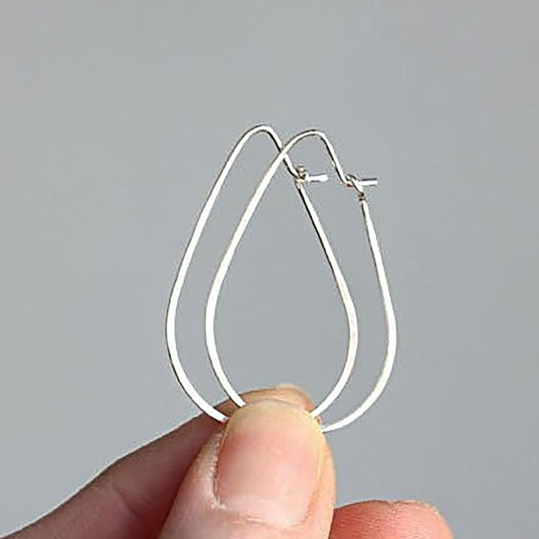 Silver Teardrop Hoops, sterling silver earrings, lightweight thin minimalist jewelry