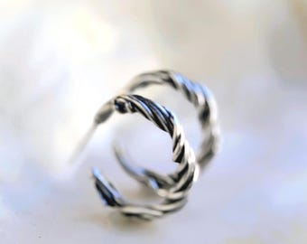 Sterling Silver Hoops, fairy elven nature jewelry organic abstract vine