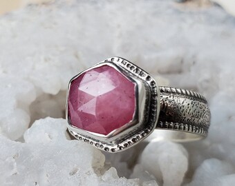 Pink Sapphire Ring, sterling silver jewelry semiprecious stone, statement ring