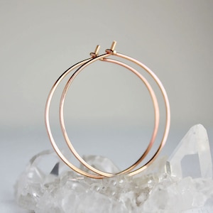 rose gold hoop earrings, 14k pink gold filled, medium gold hoops minimalist earrings image 1