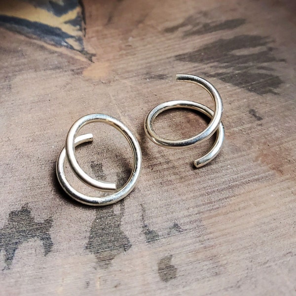 Twist earrings, sterling silver small spiral double hoop helix piercing, fake double hoop