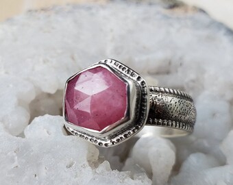 Pink Sapphire Ring, sterling silver jewelry semiprecious stone, statement ring