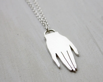 Silber Halskette, Hand Halskette, Sterling Silber viktorianischen Schmuck Finger Anatomie