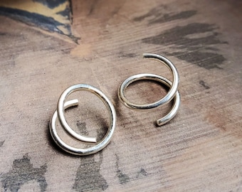 Twist earrings, sterling silver small spiral double hoop helix piercing, fake double hoop