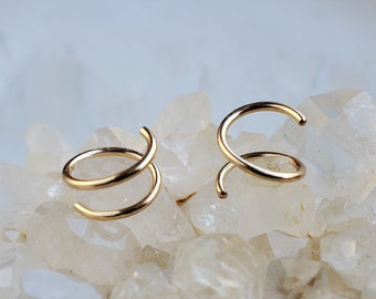 Gold Twist Earrings, 14k gold filled small spiral double hoop helix piercing, fake double hoop jewelry